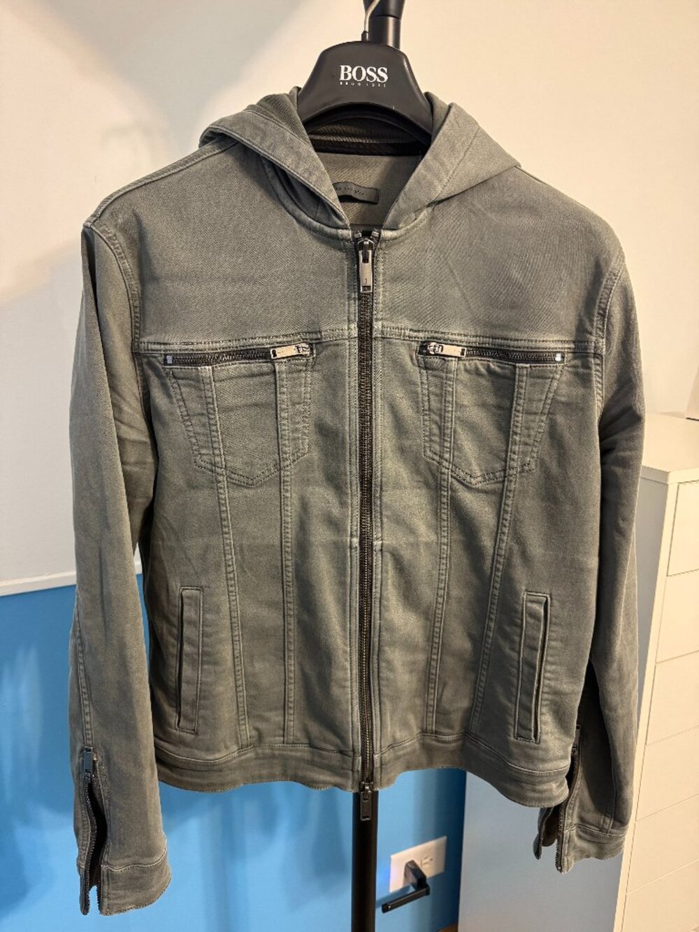 John Varvatos Star Jacket Hooded with zipper. Men's Medium Gray.